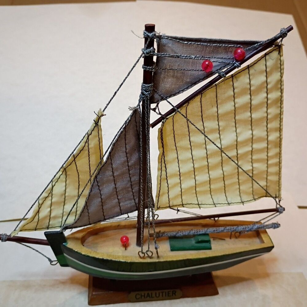 Vintage Hand-built Wooden Model Fishing Trawler Aprx 7.5 Inch Wide 7.5 Inch Tall